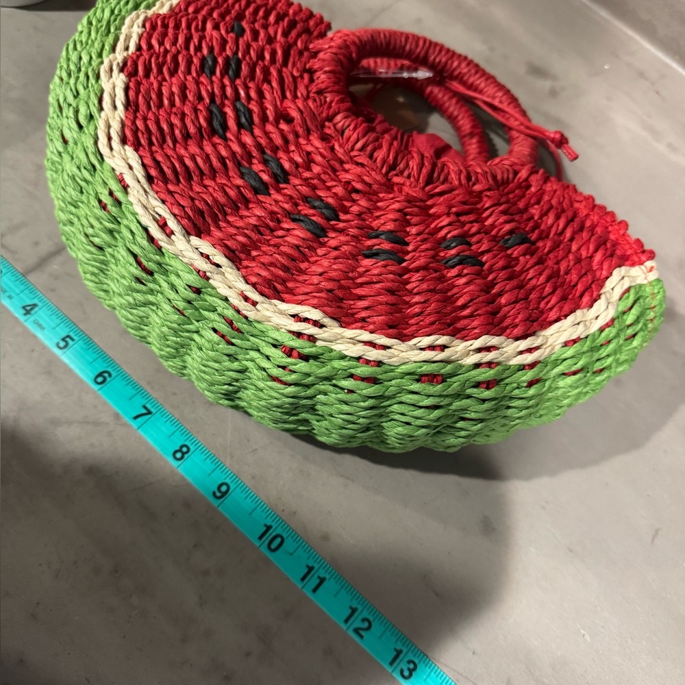 Red and Green Watermelon Straw Bag- fully lined, drawstring closure!Fun fashion🍉